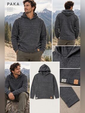 PAKA The Hoodie Men’s XL Charcoal Alpaca Blend Pullover Hooded Sweater Peru